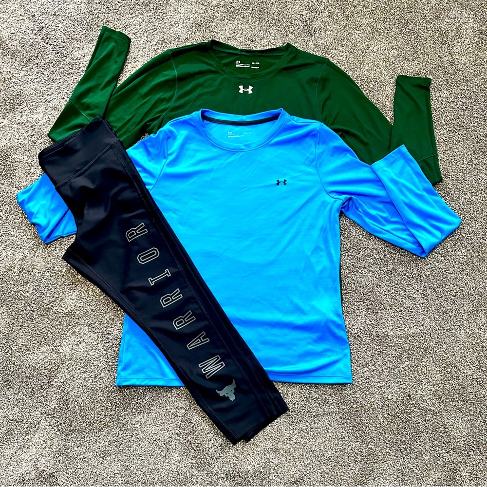Under Armour Bundle 2 Running shirts, 1 No Bull Running Capris, 2 Joggers